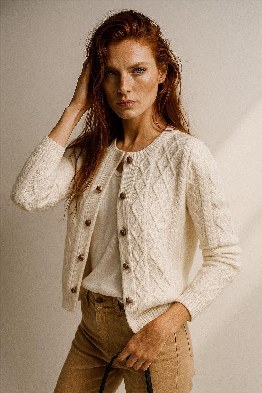 Cable-knit button cardigan