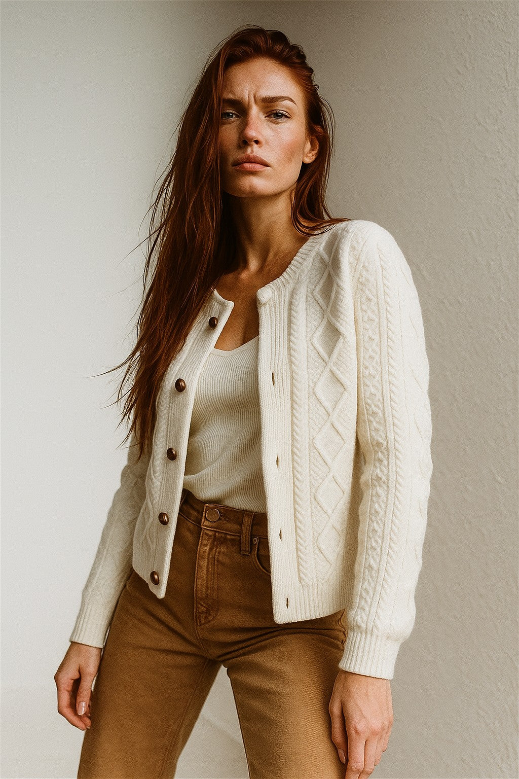 Cable-knit button cardigan
