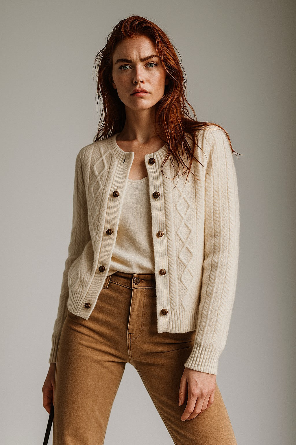 Cable-knit button cardigan
