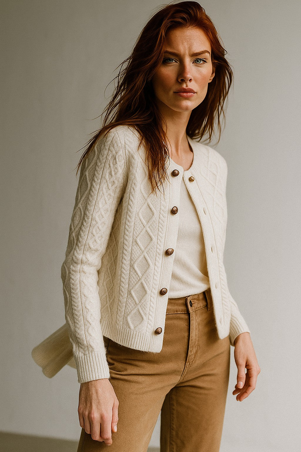 Cable-knit button cardigan