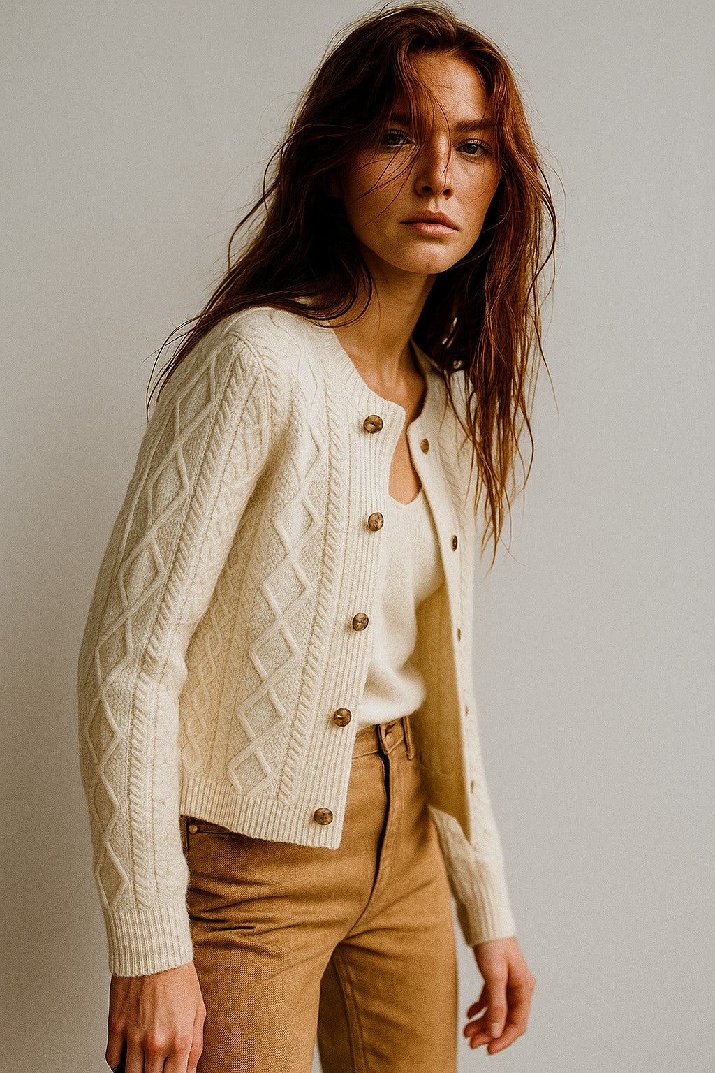 Cable-knit button cardigan