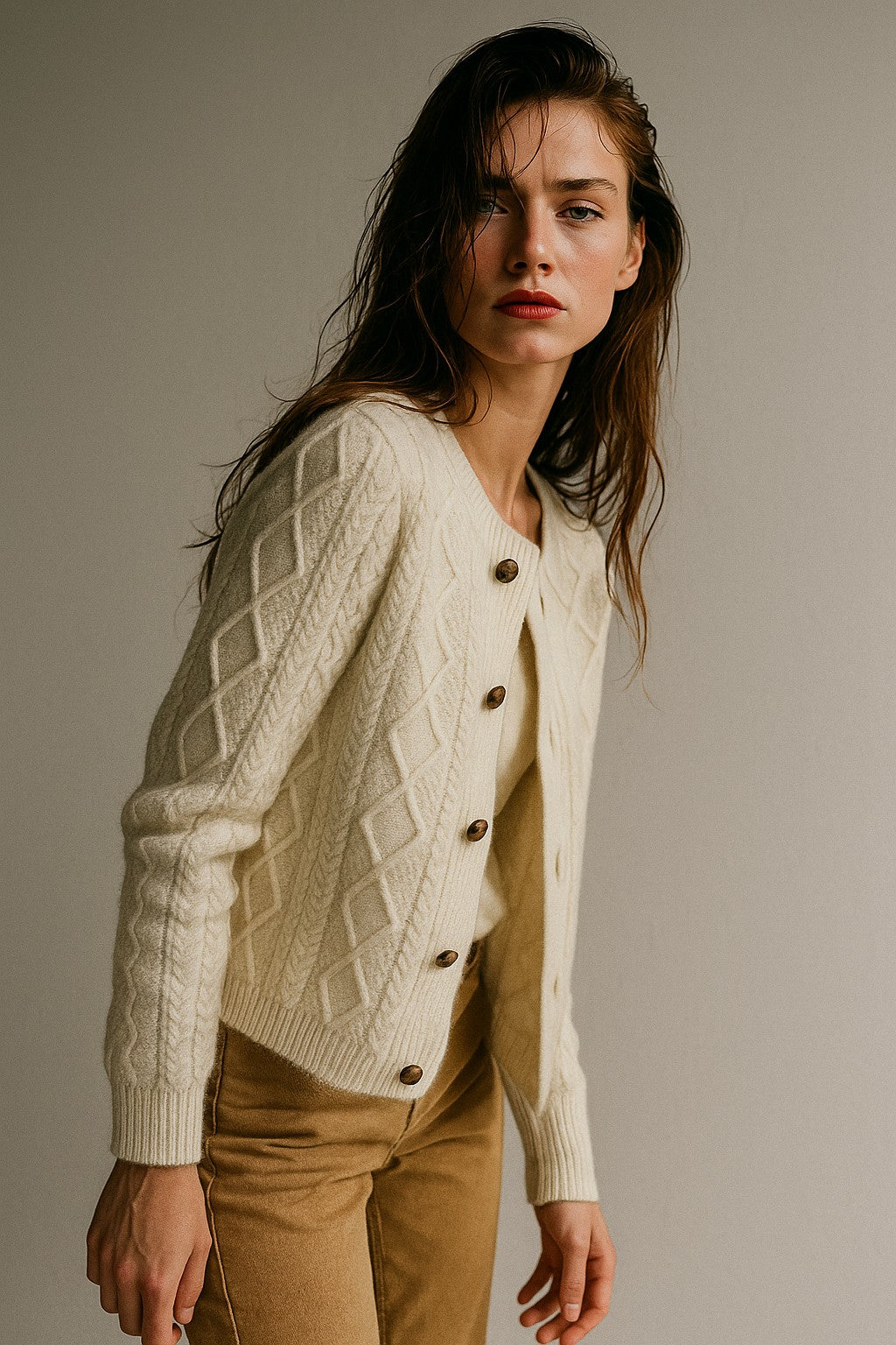 Cable-knit button cardigan