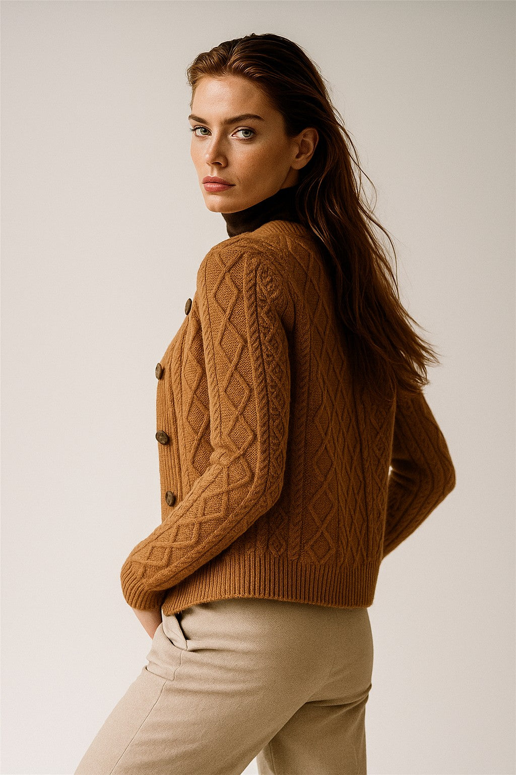 Cable-knit button cardigan