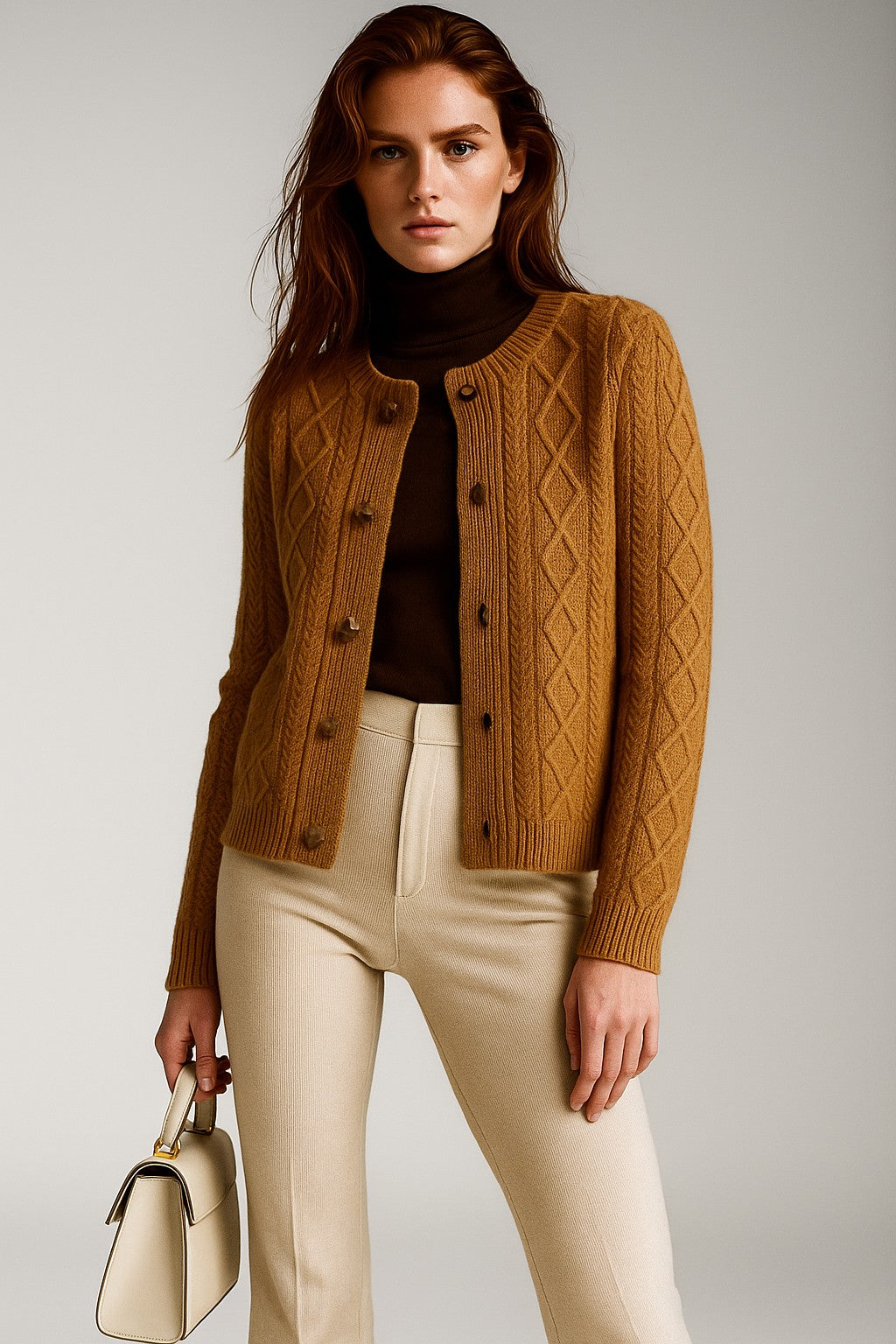 Cable-knit button cardigan