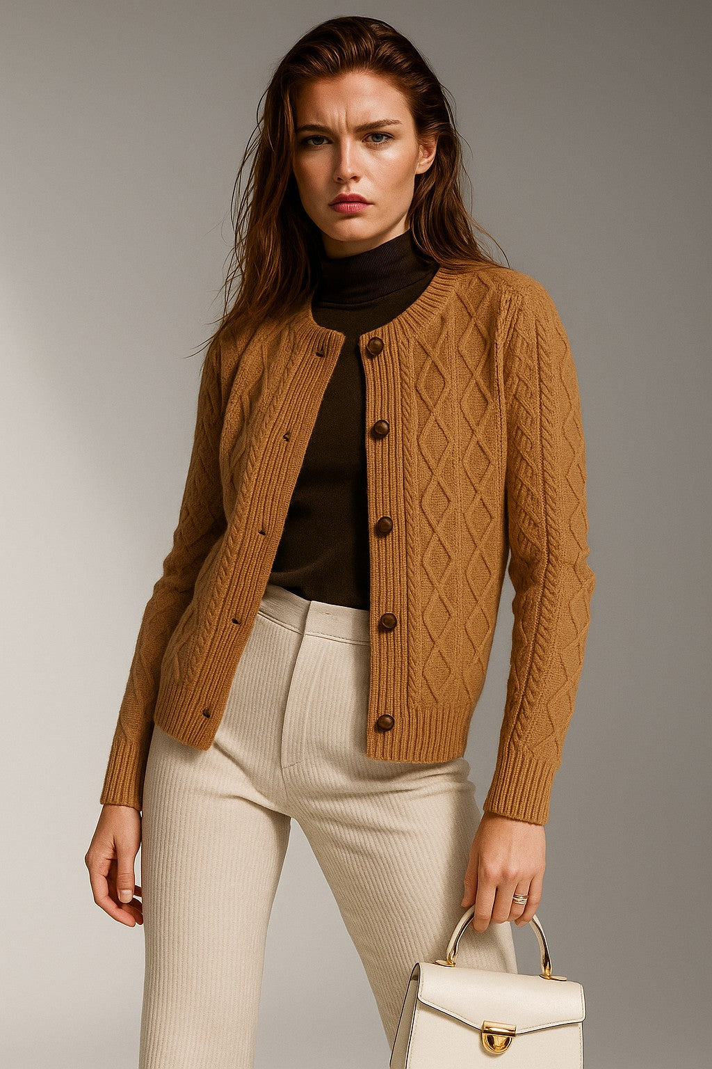 Cable-knit button cardigan