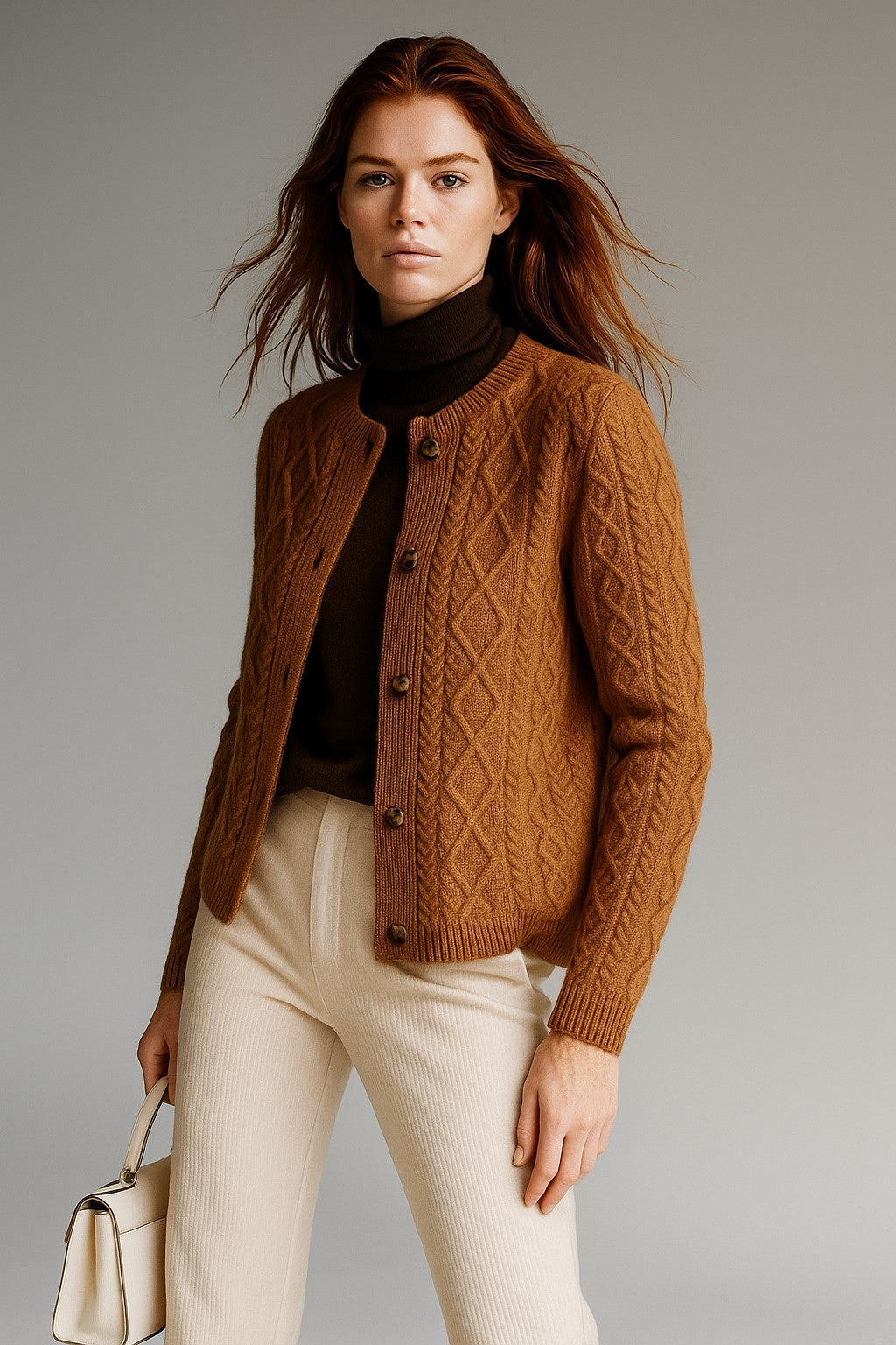 Cable-knit button cardigan