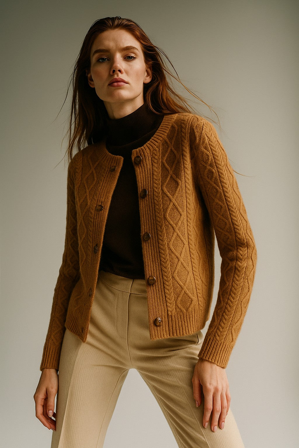 Cable-knit button cardigan