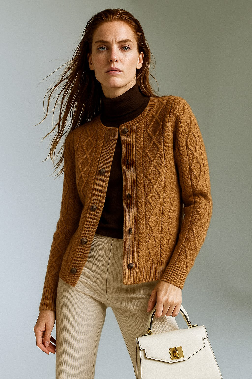 Cable-knit button cardigan