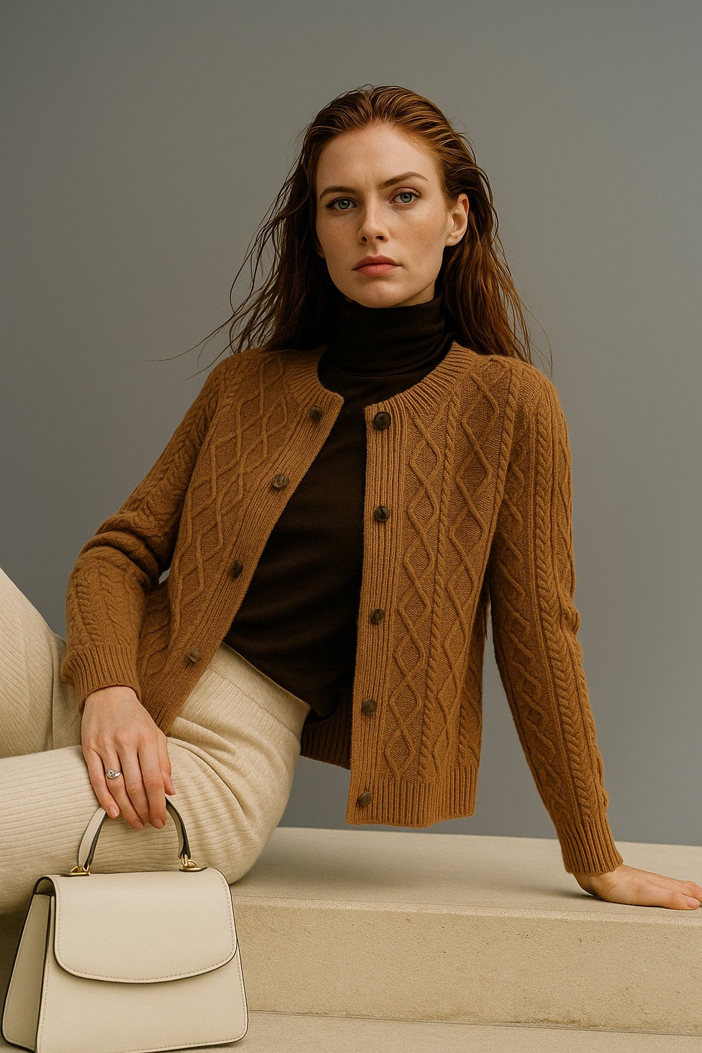 Cable-knit button cardigan