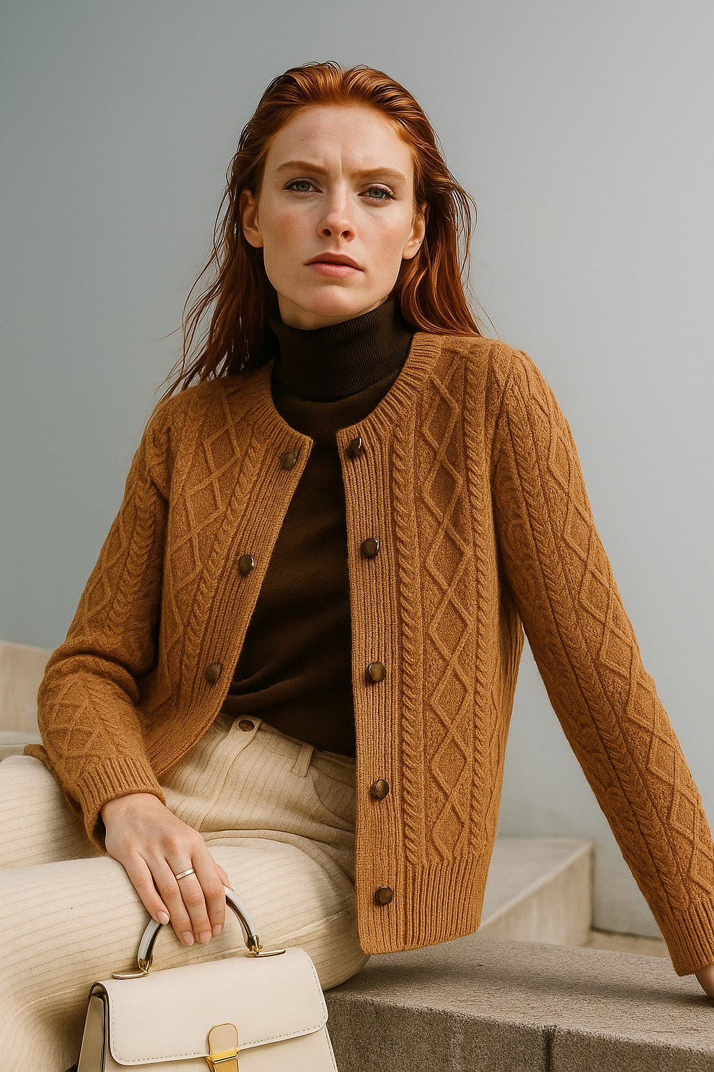 Cable-knit button cardigan