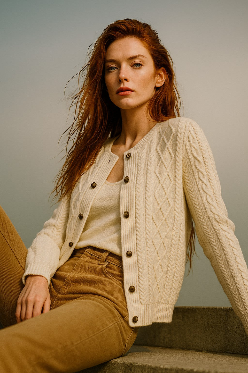 Cable-knit button cardigan