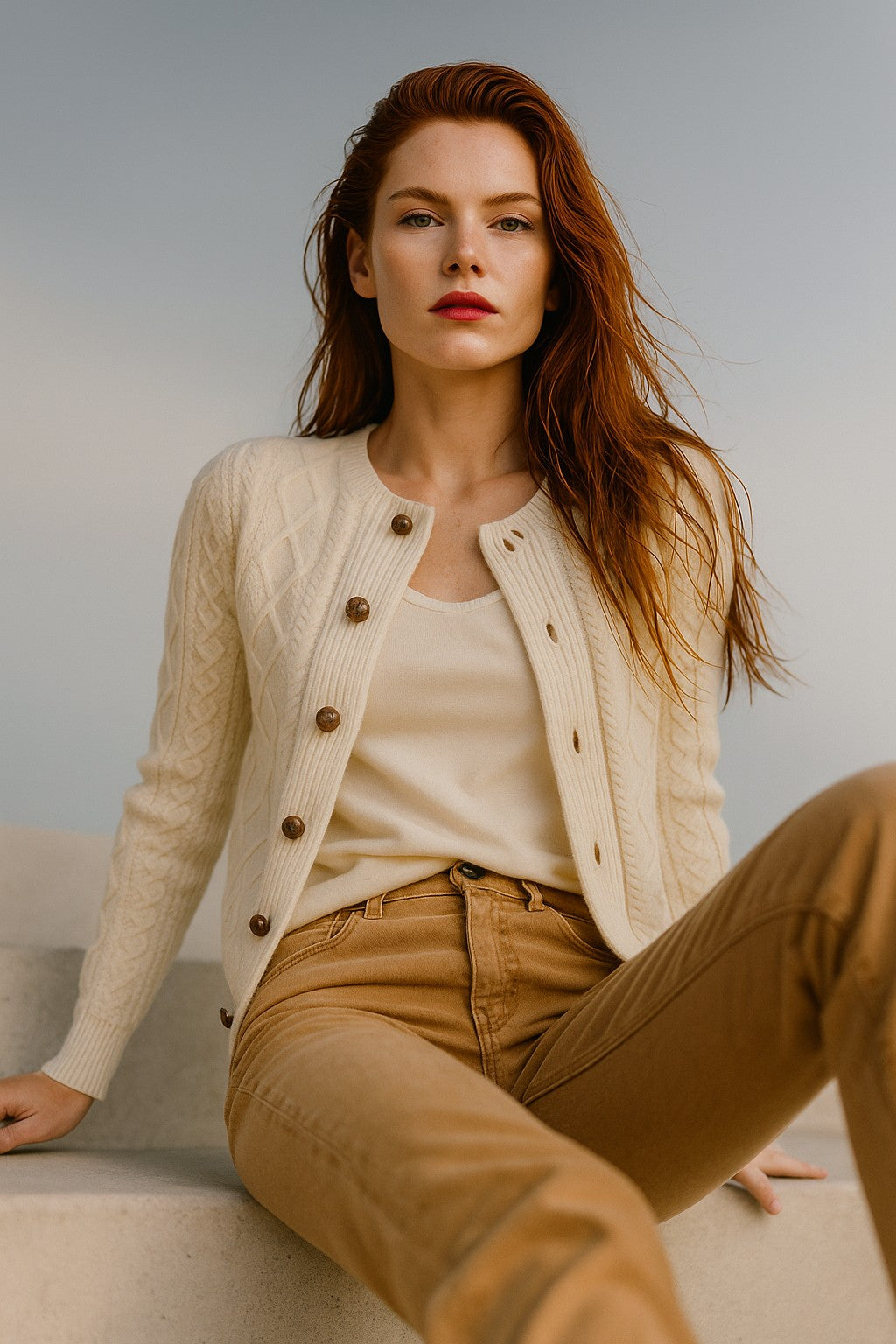 Cable-knit button cardigan