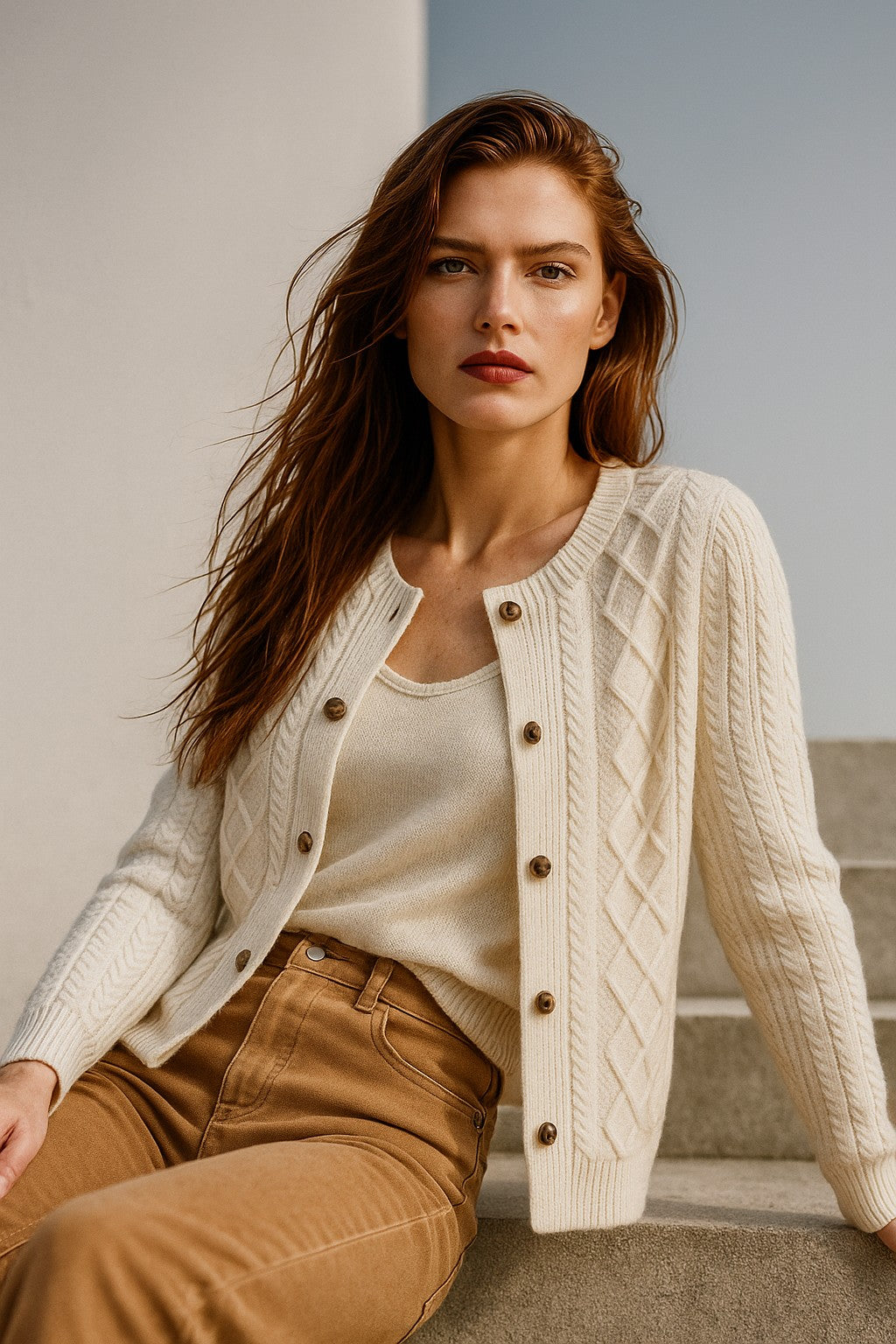 Cable-knit button cardigan
