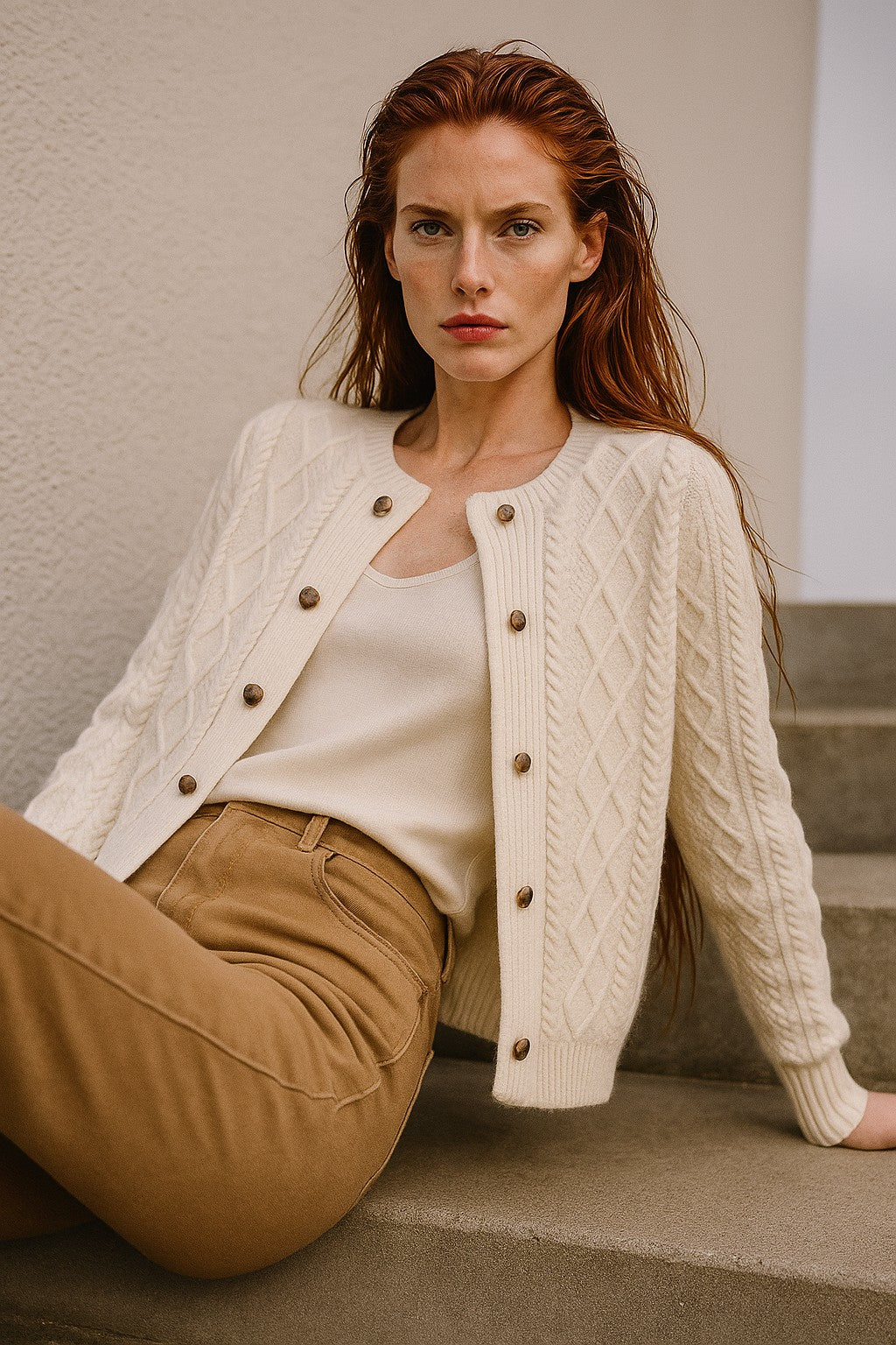 Cable-knit button cardigan