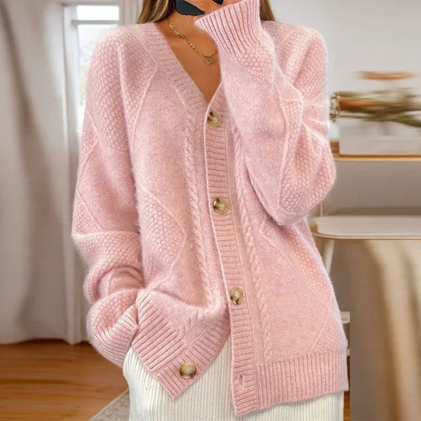 Pink cable-knit cardigan