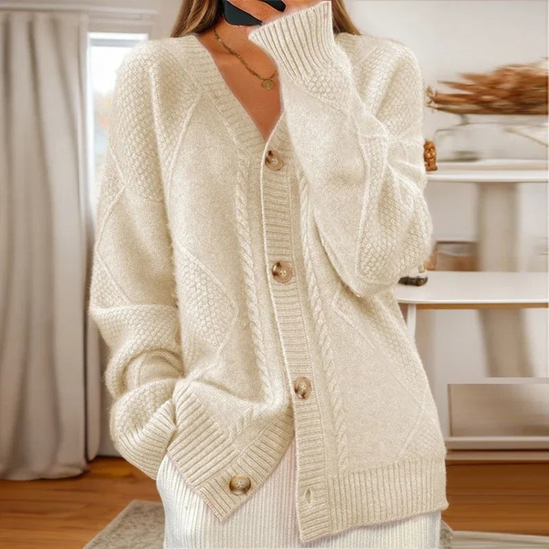 Beige cable-knit cardigan