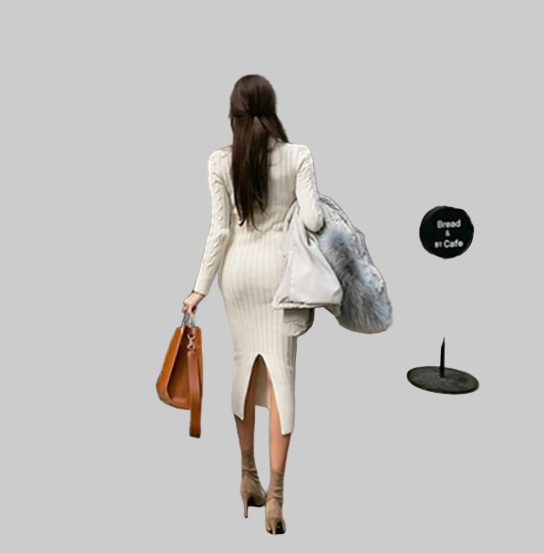 Cable-knit roll neck midi dress