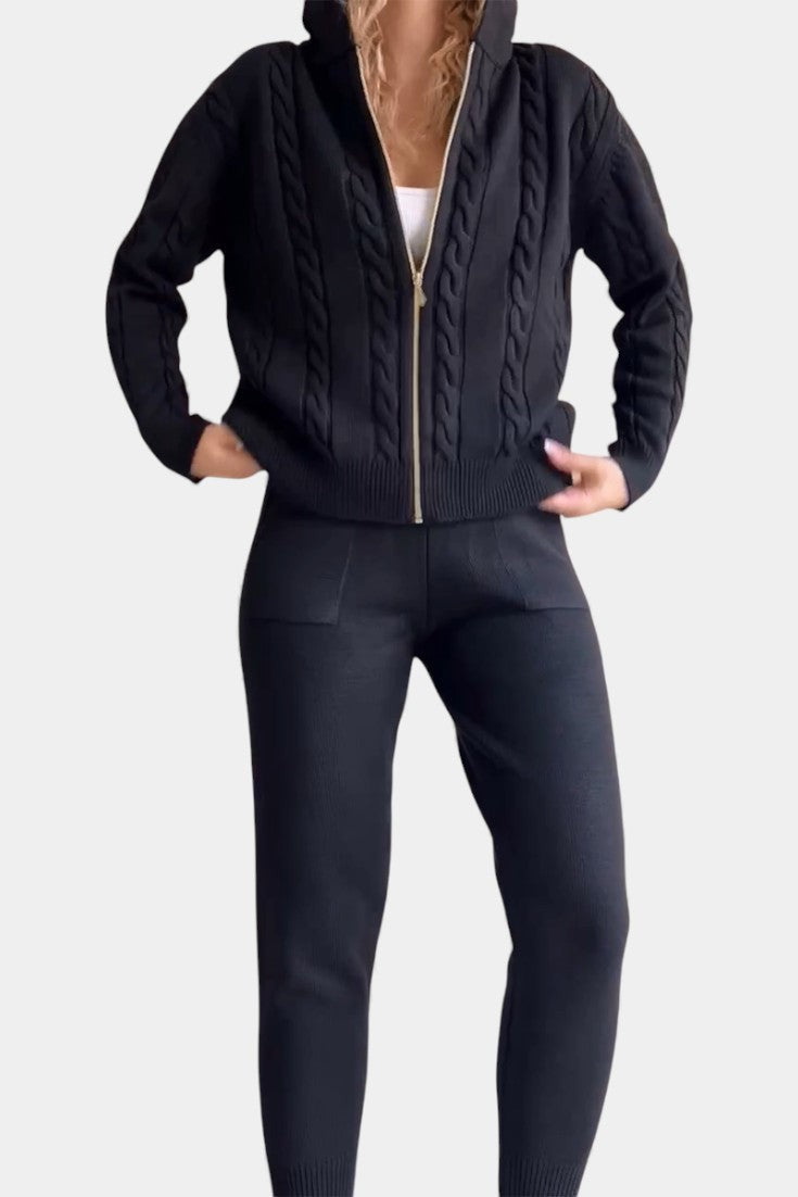 Black cable knit two-piece set