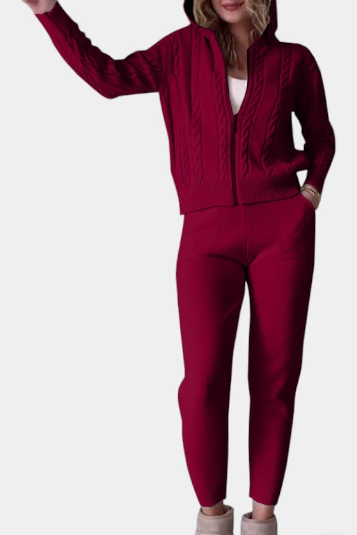 Burgundy cable knit two-piece set