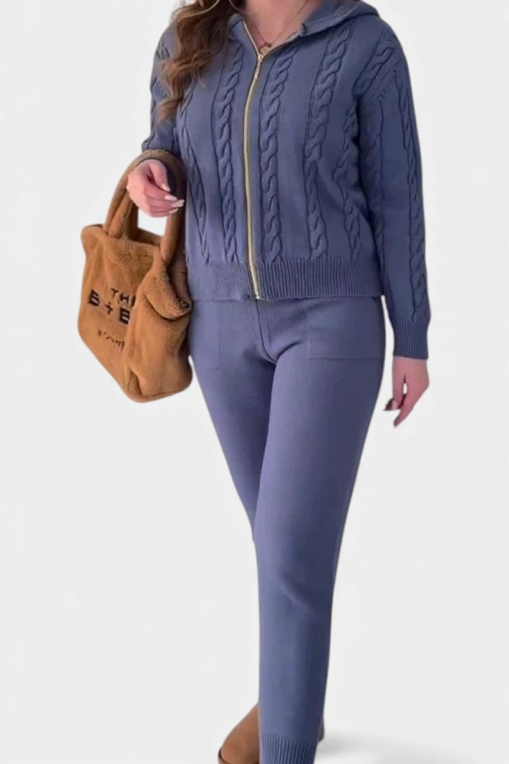 Blue cable knit two-piece set