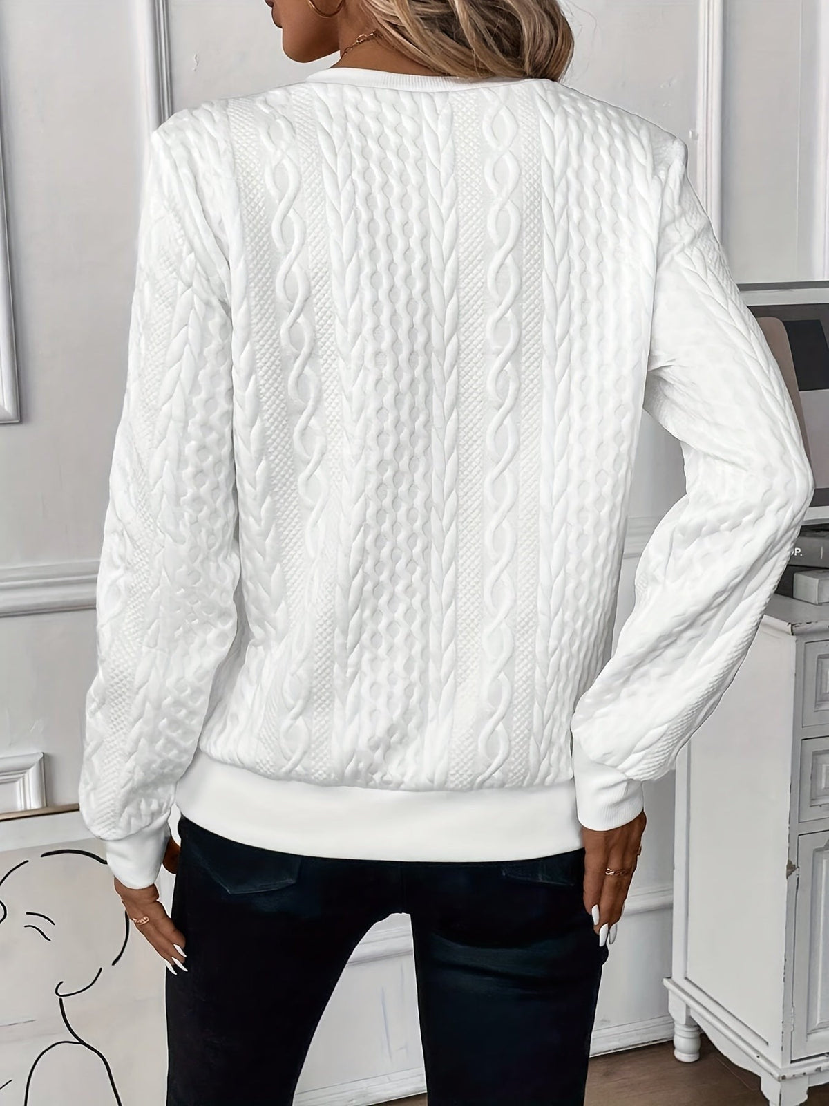 Cable textured zip sweatshirt