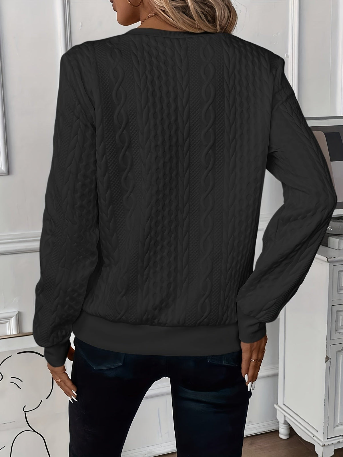 Cable textured zip sweatshirt
