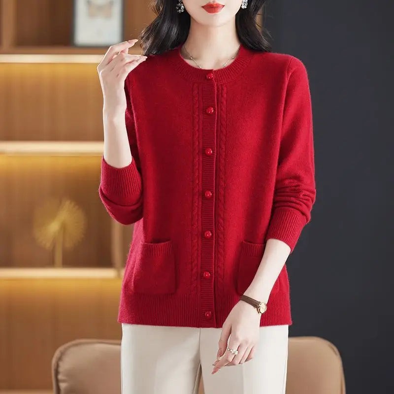 Cable-trim button cardigan