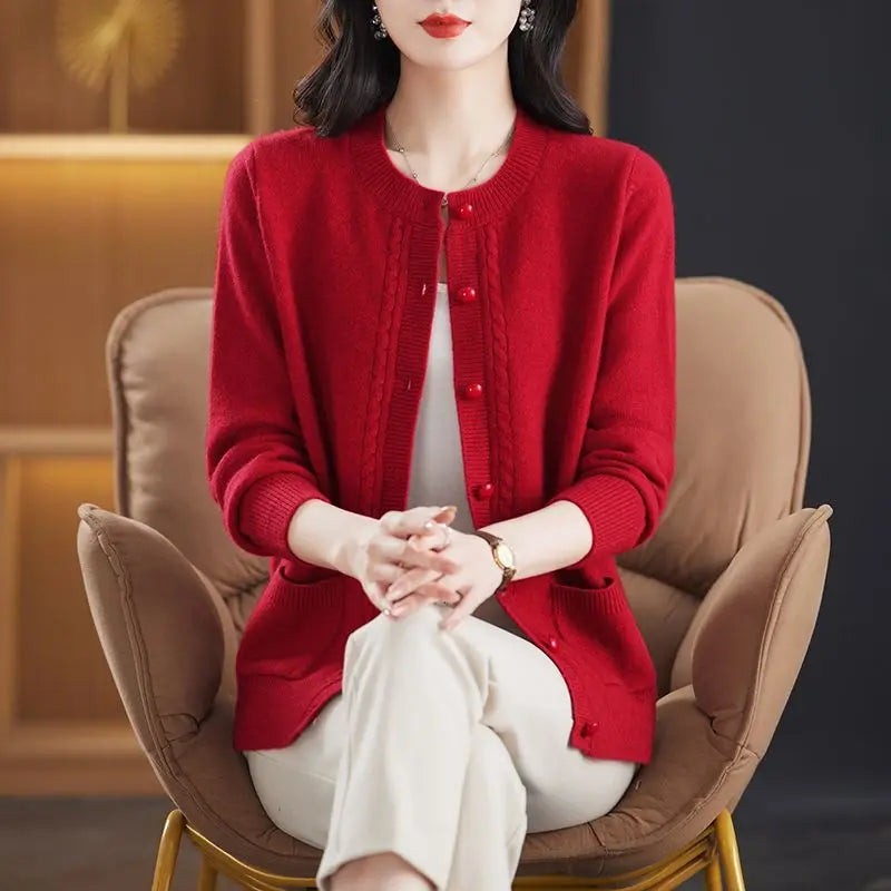 Cable-trim button cardigan