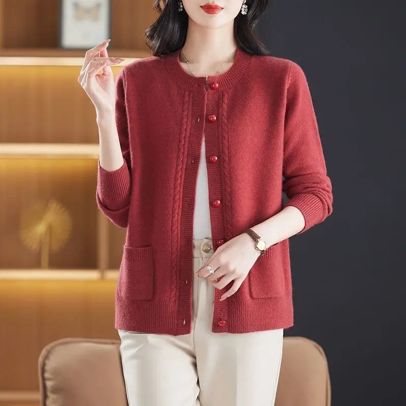 Cable-trim button cardigan