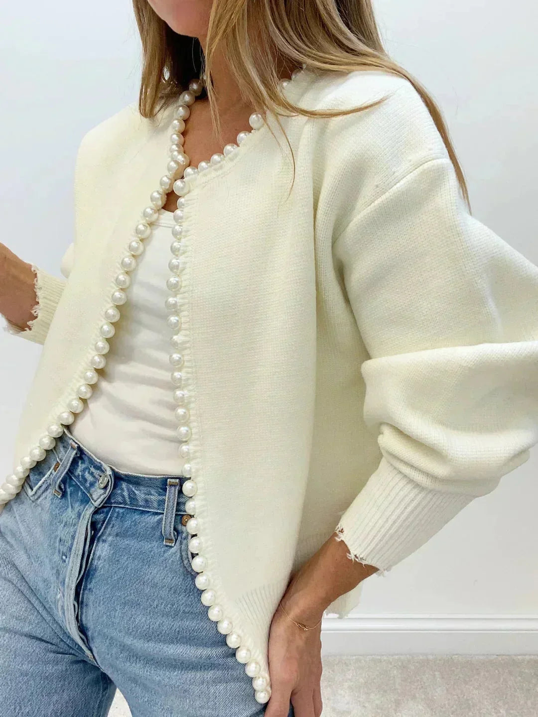 Katherine | Pearl Trim Knit Cardigan