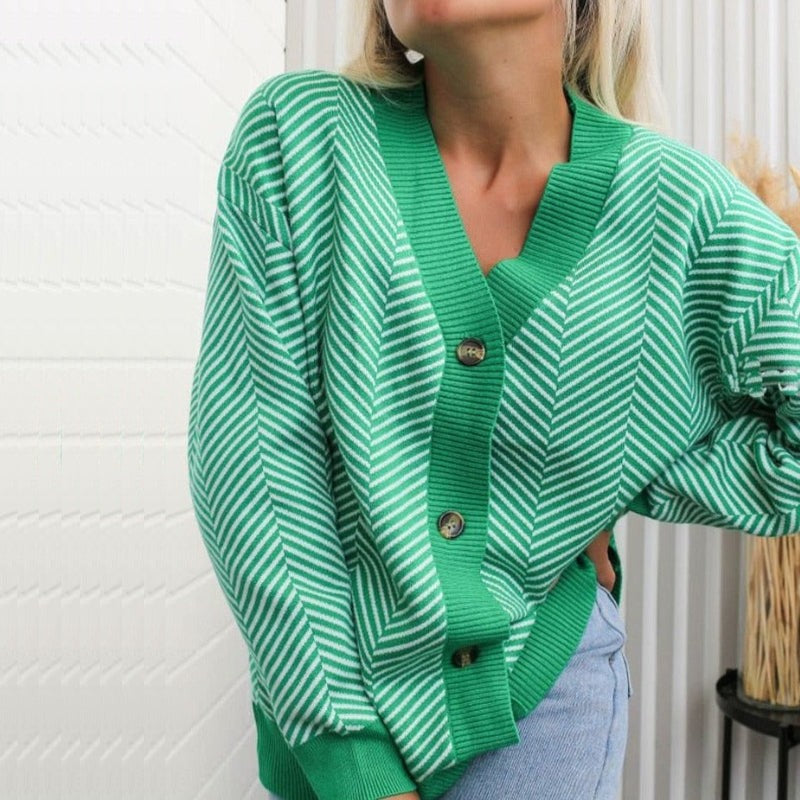 Chevron stripe v-neck cardigan
