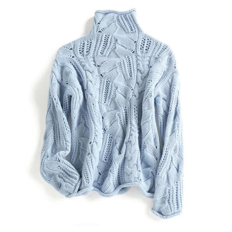 Chunky cable-knit roll neck jumper
