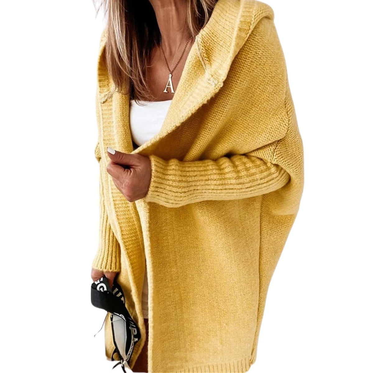 Yellow chunky hooded open cardigan