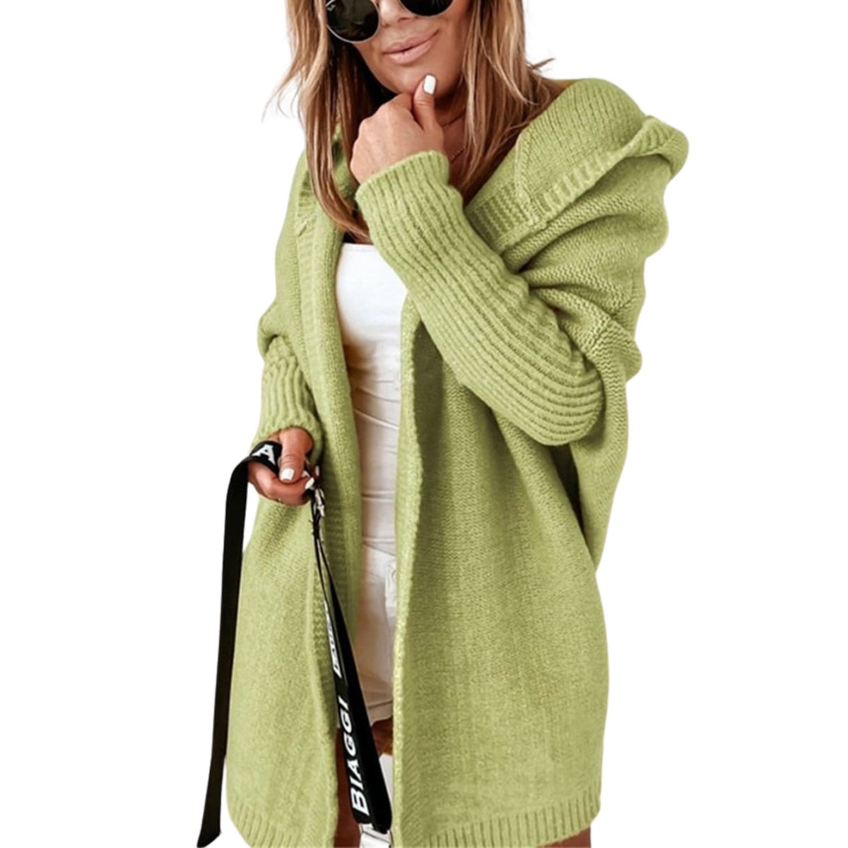 Light Green chunky hooded open cardigan