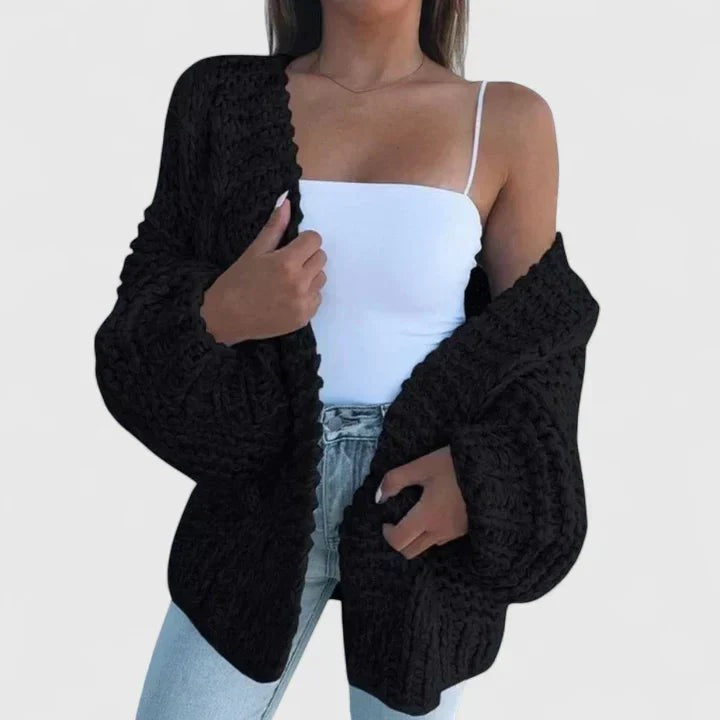Black chunky open-front cardigan