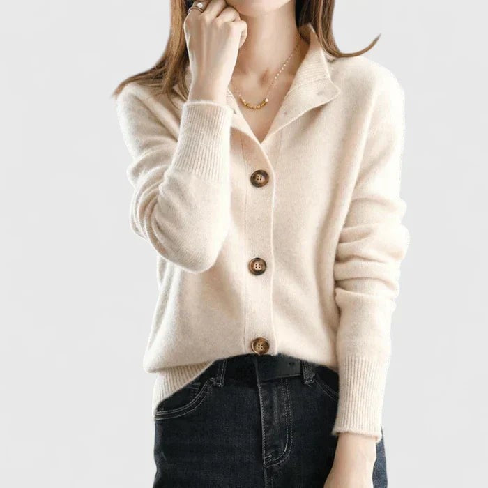 Beige collared button cardigan
