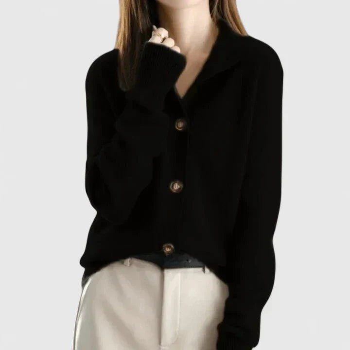 Black collared button cardigan
