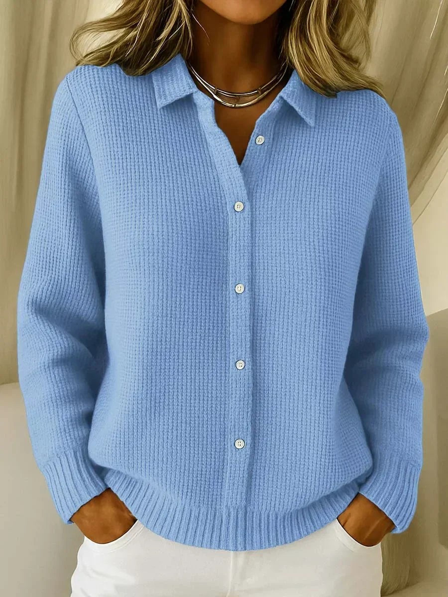 Blue collared button-front cardigan