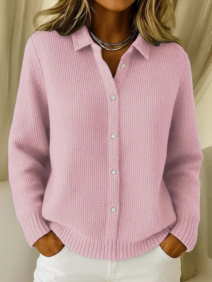Pink collared button-front cardigan