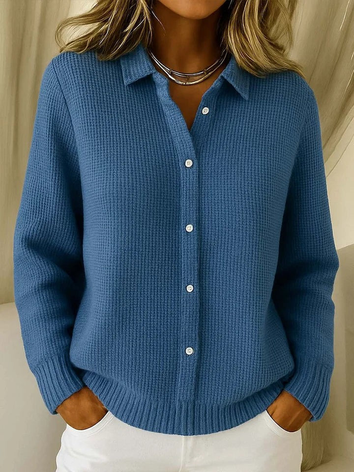 Dark Blue collared button-front cardigan