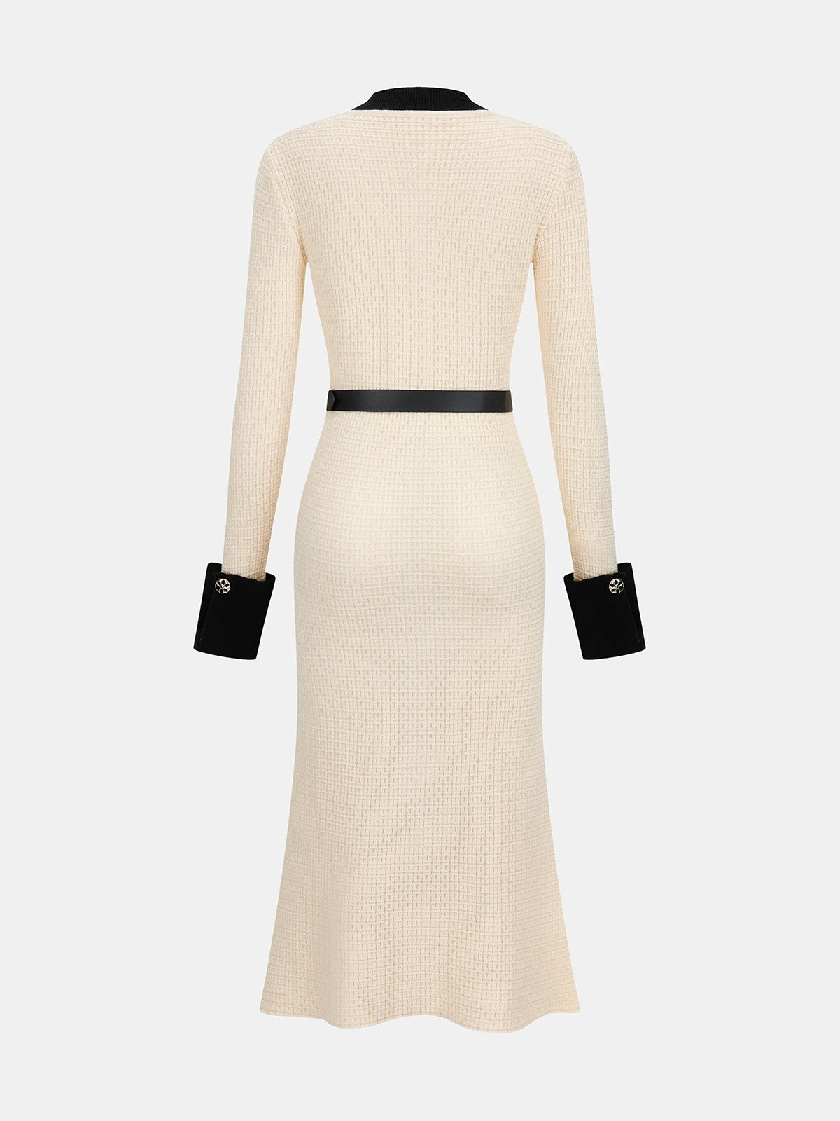Contrast-trim button-front knit midi dress