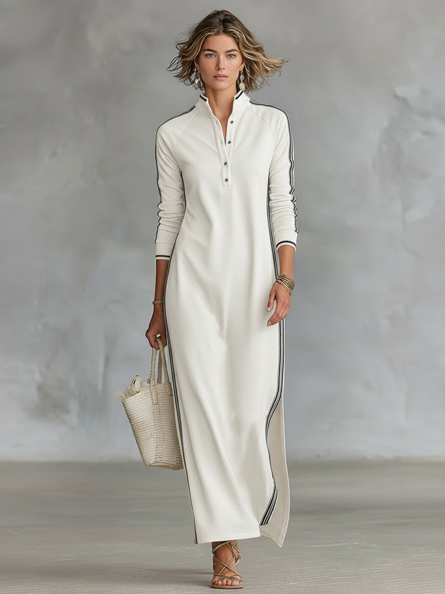 White contrast trim polo maxi dress