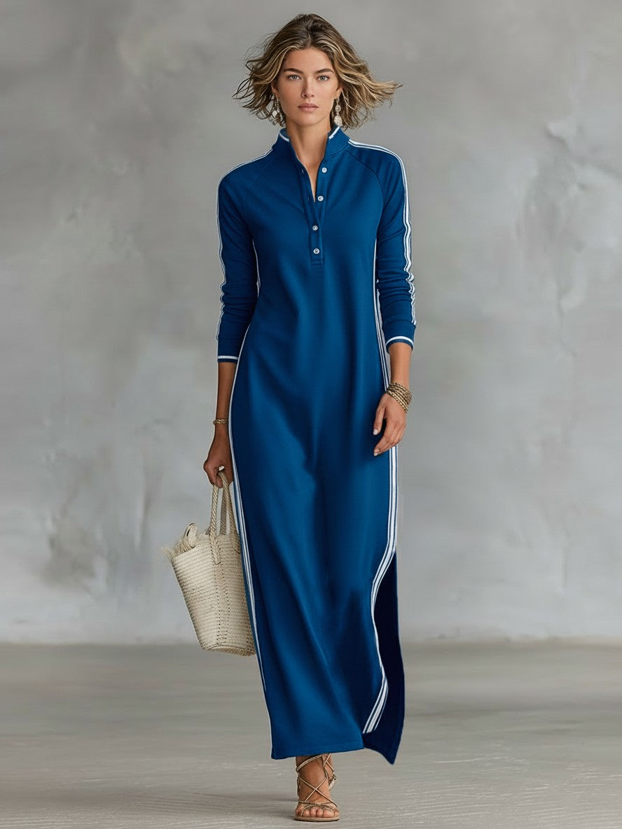 Royal Blue contrast trim polo maxi dress