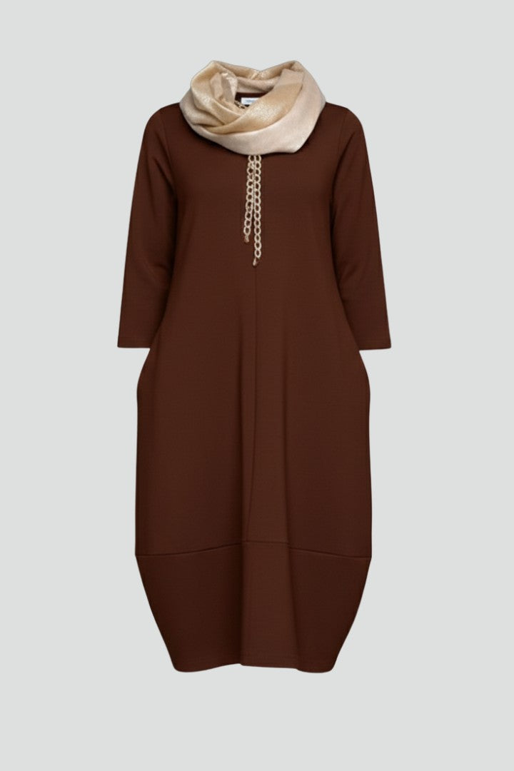 Cowl neck cocoon midi dress