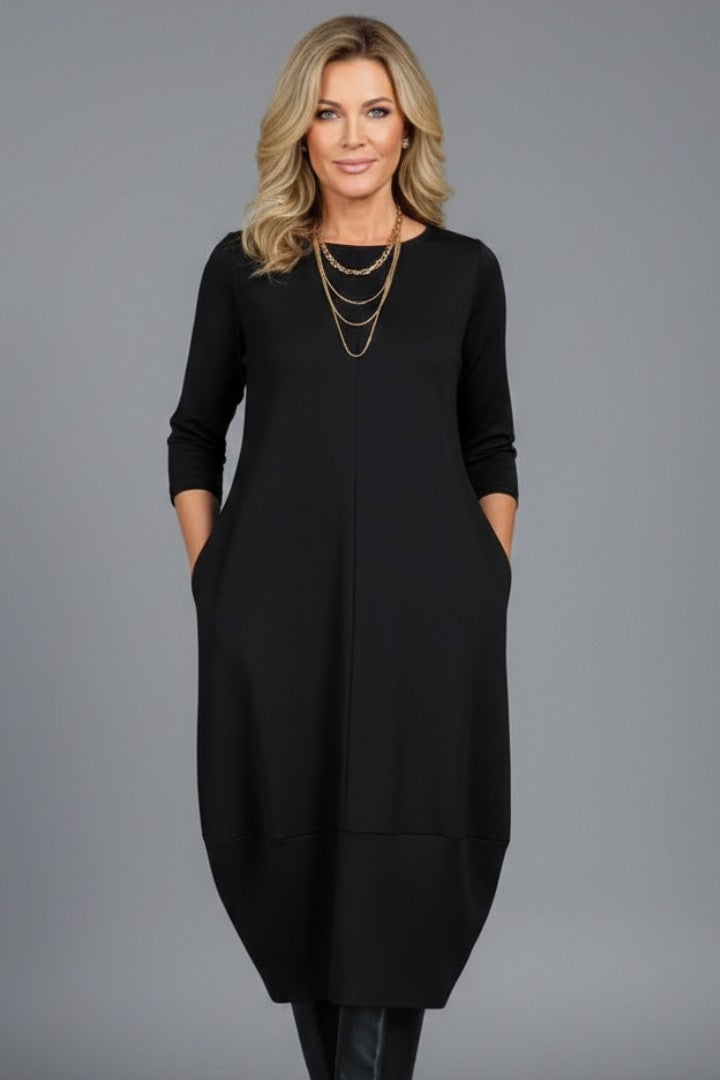 Black cowl neck cocoon midi dress