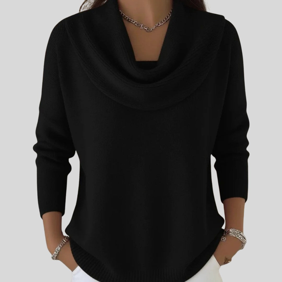 Black cowl-neck knit jumper