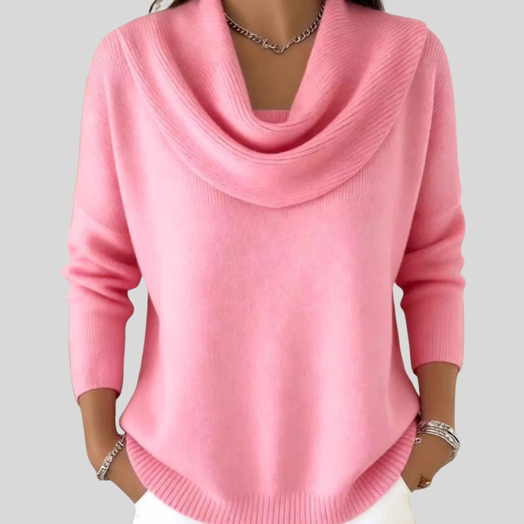 Pink cowl-neck knit jumper