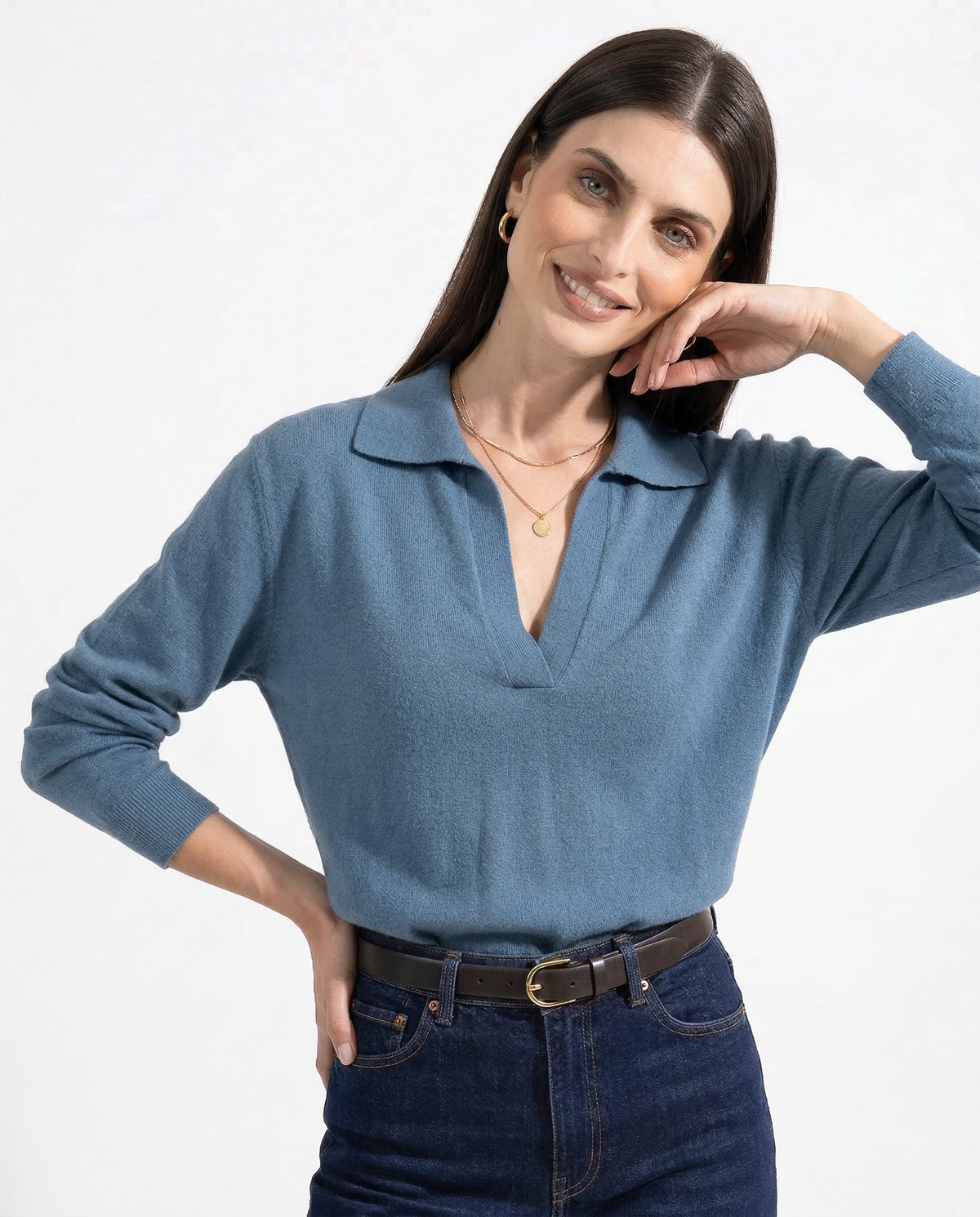 Nell | Merino Wool Collared Knit Polo Top