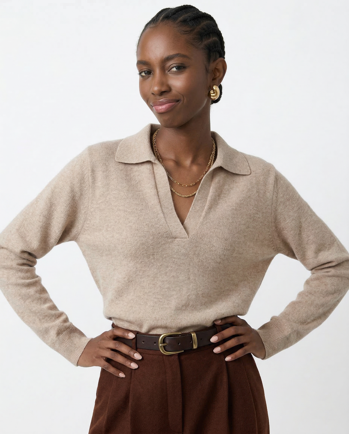 Nell | Merino Wool Collared Knit Polo Top