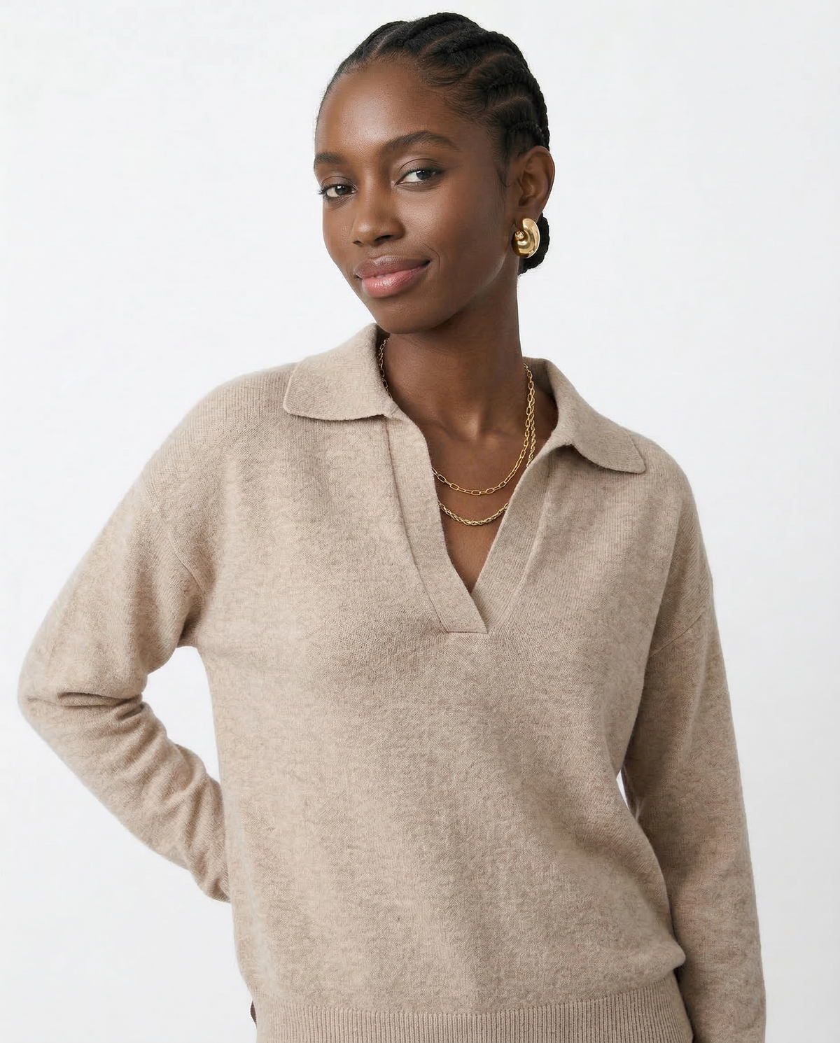 Nell | Merino Wool Collared Knit Polo Top
